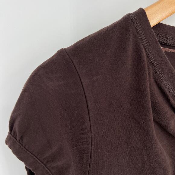 H&M Womens Top Size M Vtg Brown Henley Cap Sleeve Stretch Y2K Fitted Tee 2000s - Picture 5 of 11